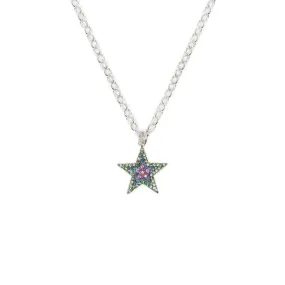 Rainbow Sapphire & Silver Chunky Star Necklace