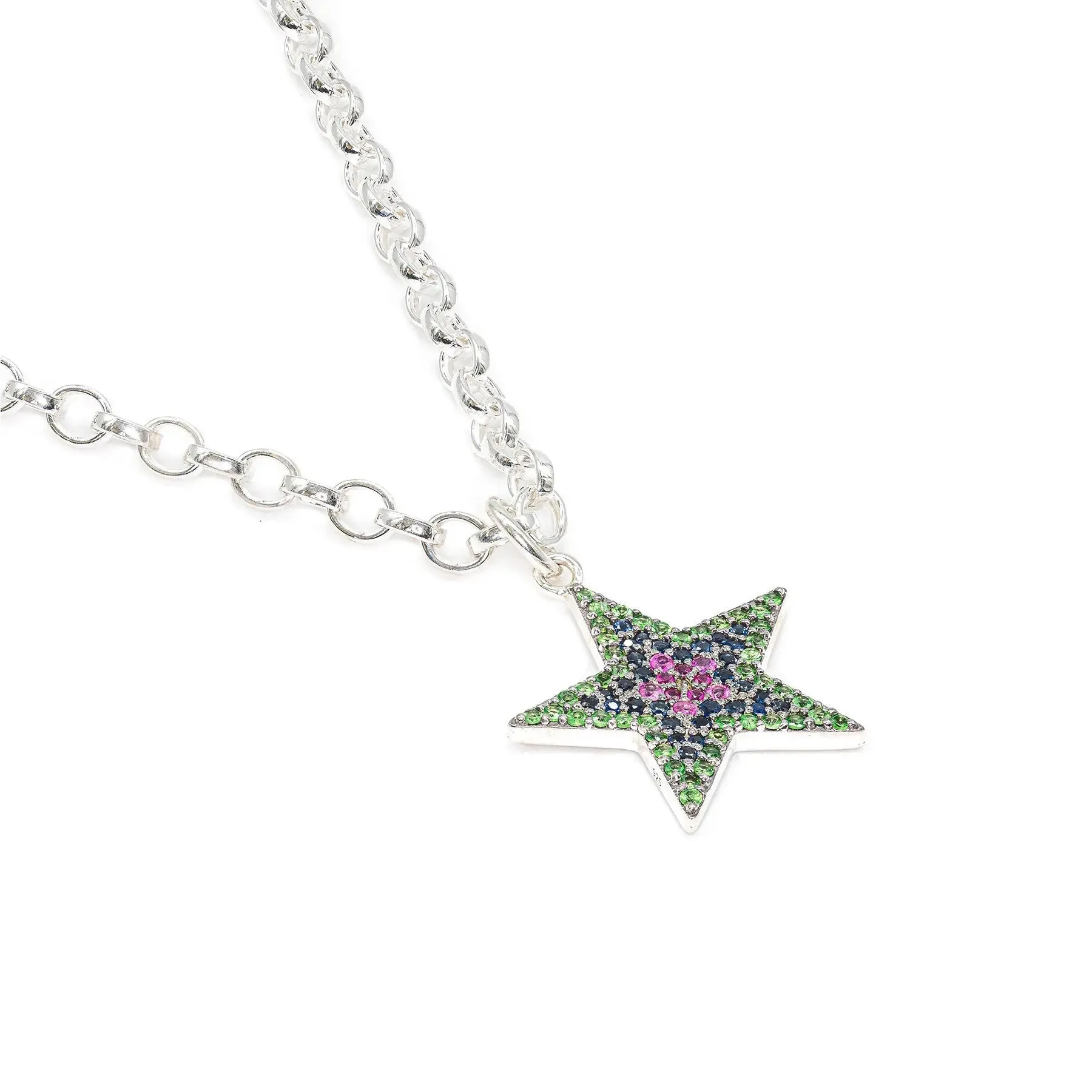 Rainbow Sapphire & Silver Chunky Star Necklace