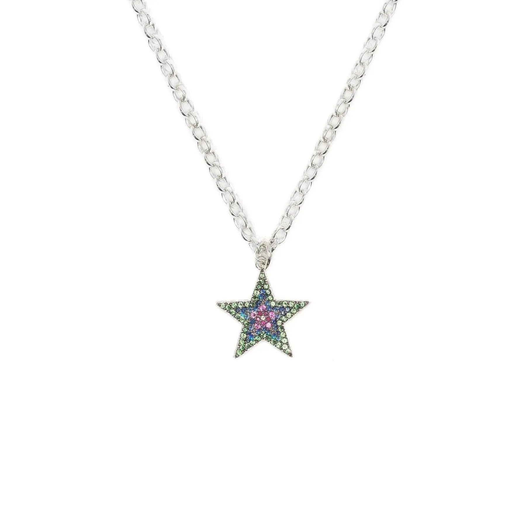 Rainbow Sapphire & Silver Chunky Star Necklace