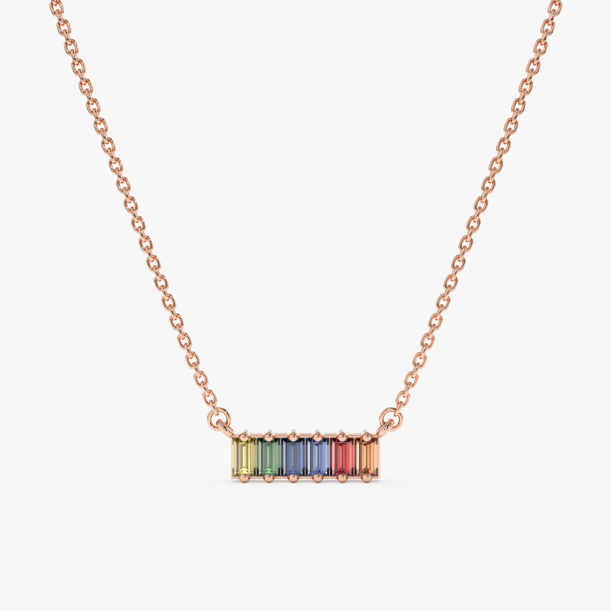 Rainbow Sapphire Bar Necklace, Kira