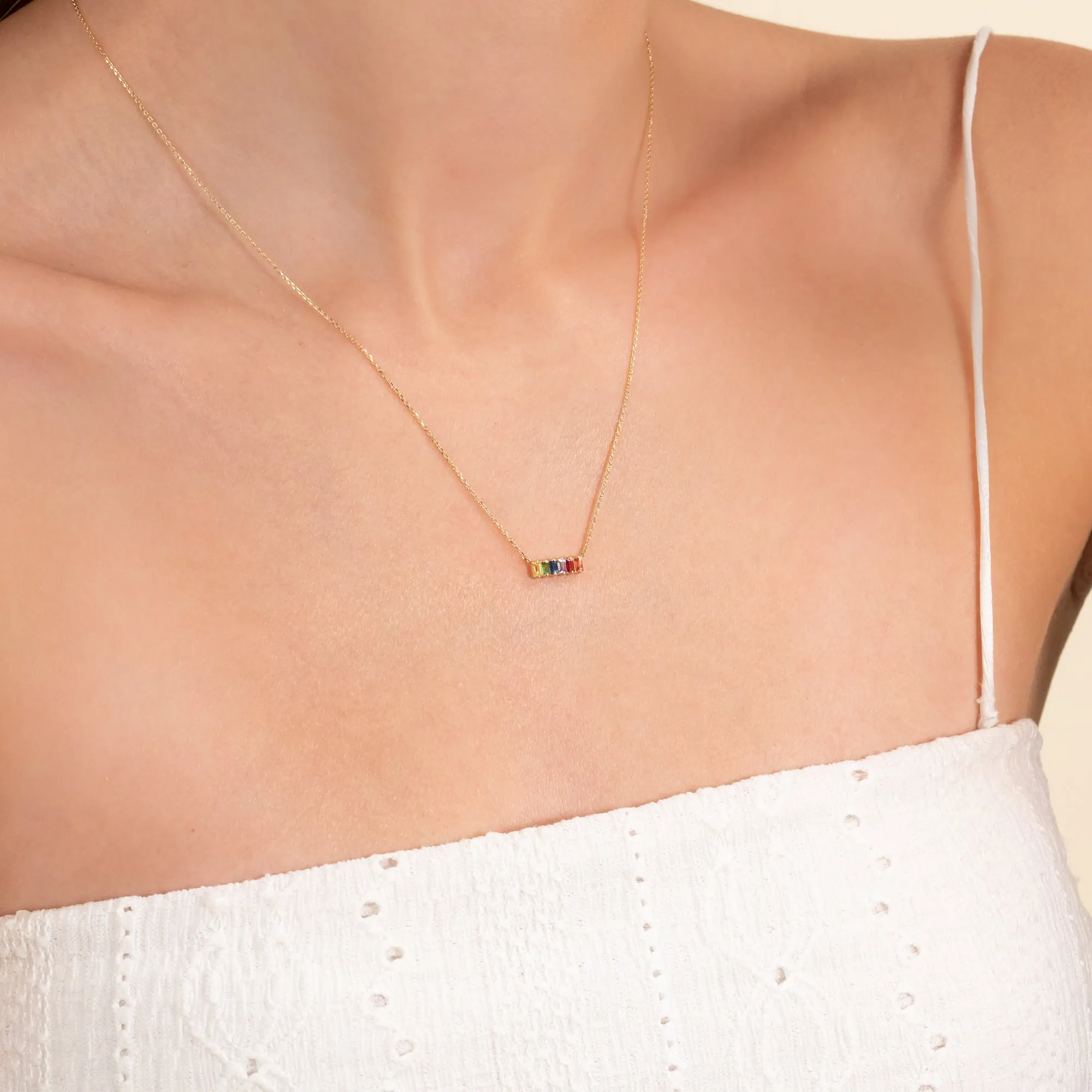 Rainbow Sapphire Bar Necklace, Kira