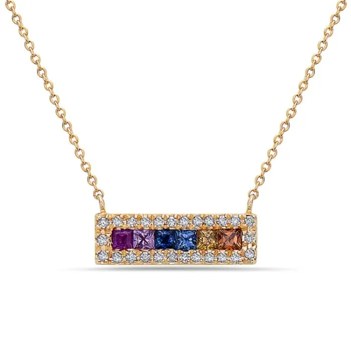 Rainbow Sapphire Bar Necklace