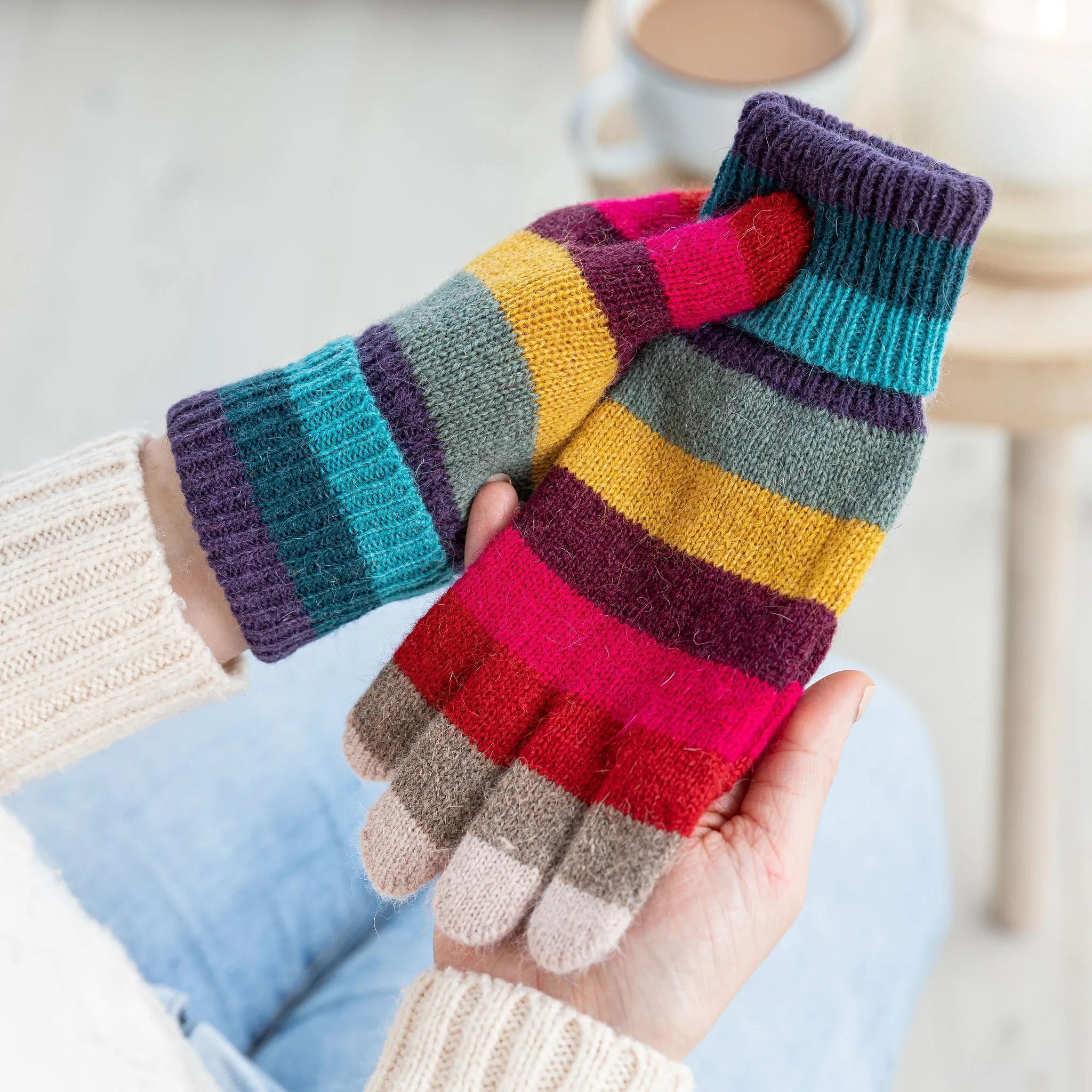 Rainbow Stripe Knitted Gloves