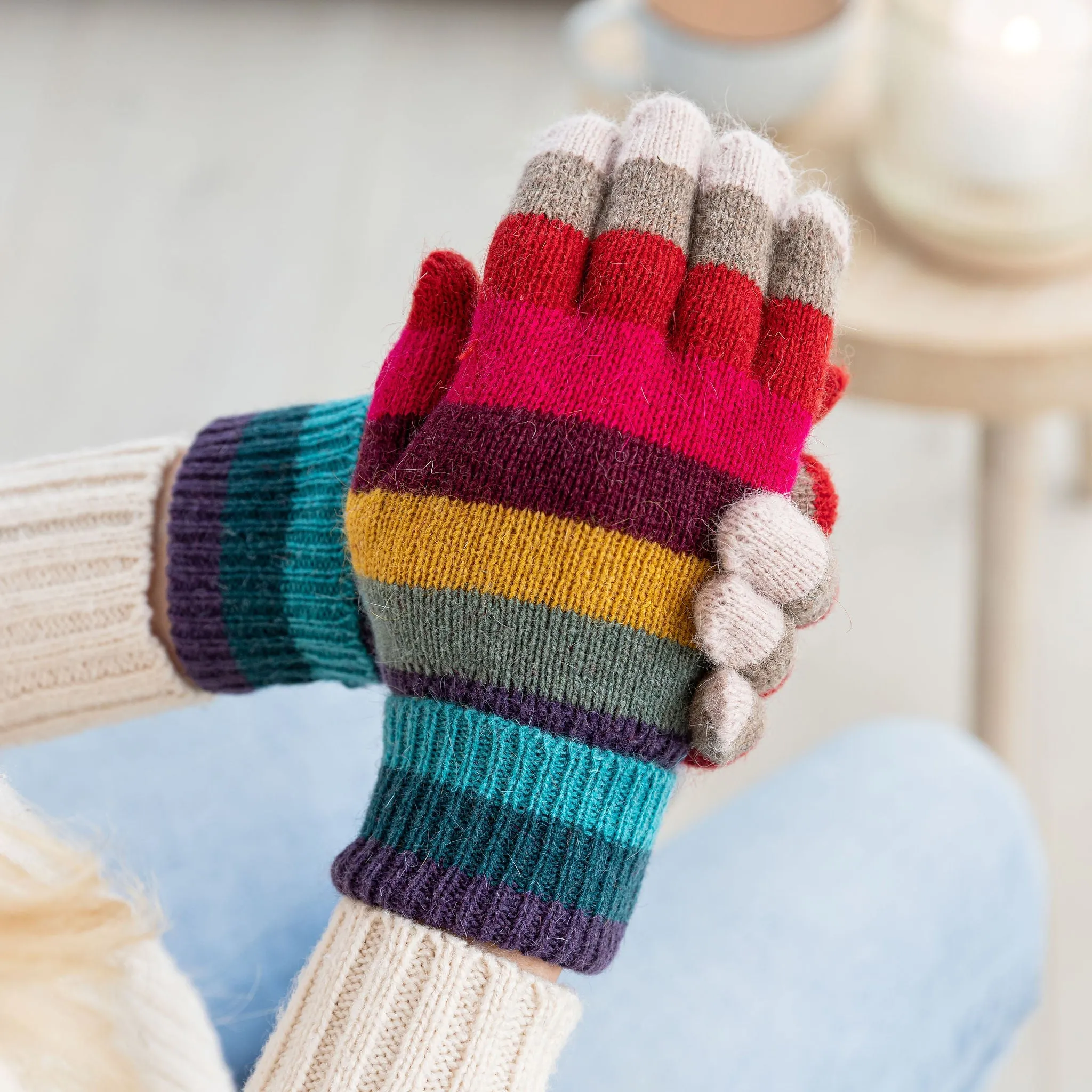 Rainbow Stripe Knitted Gloves