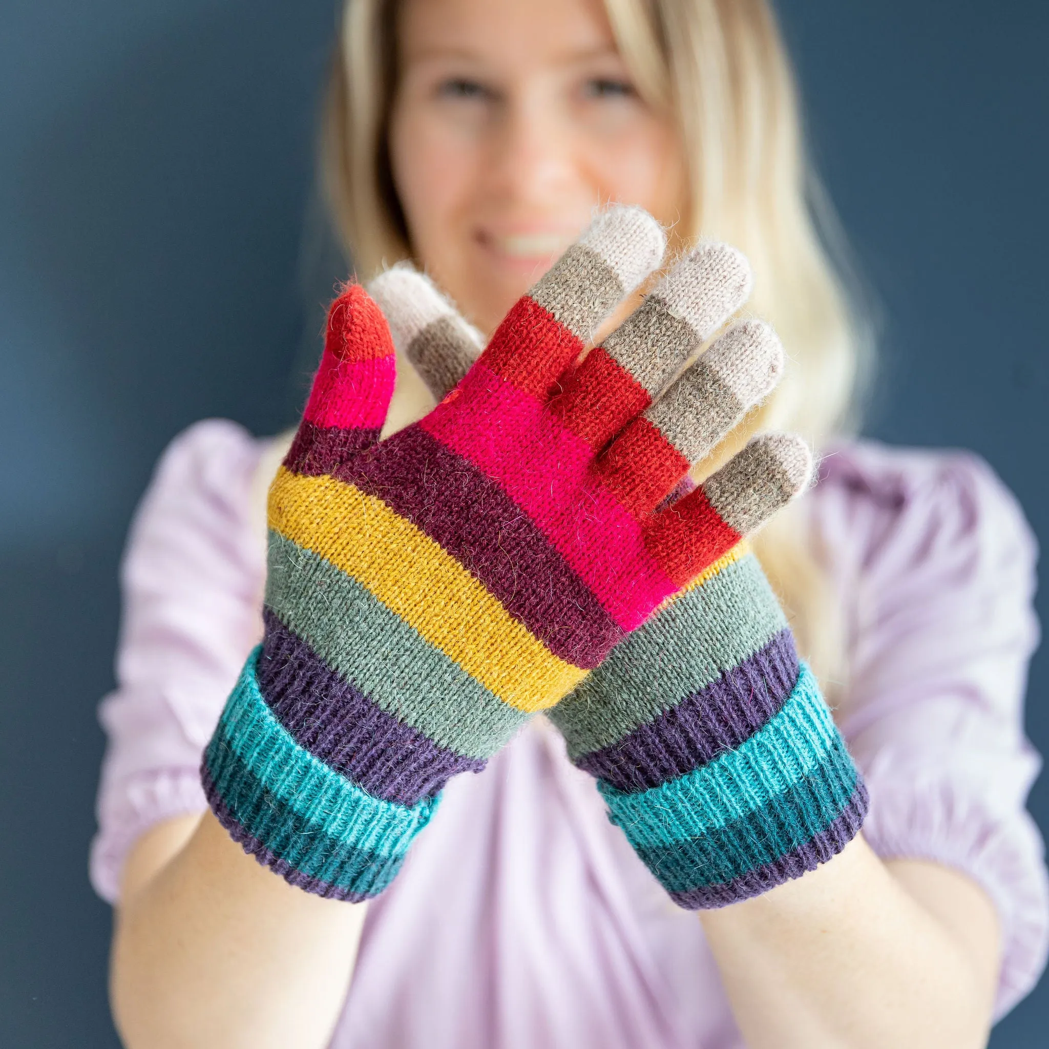 Rainbow Stripe Knitted Gloves