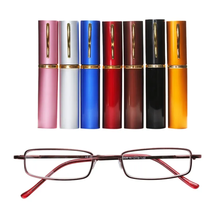 Reading Glasses Metal Spring Foot Portable Presbyopic Glasses with Tube Case  1.00D(Silver Gray)