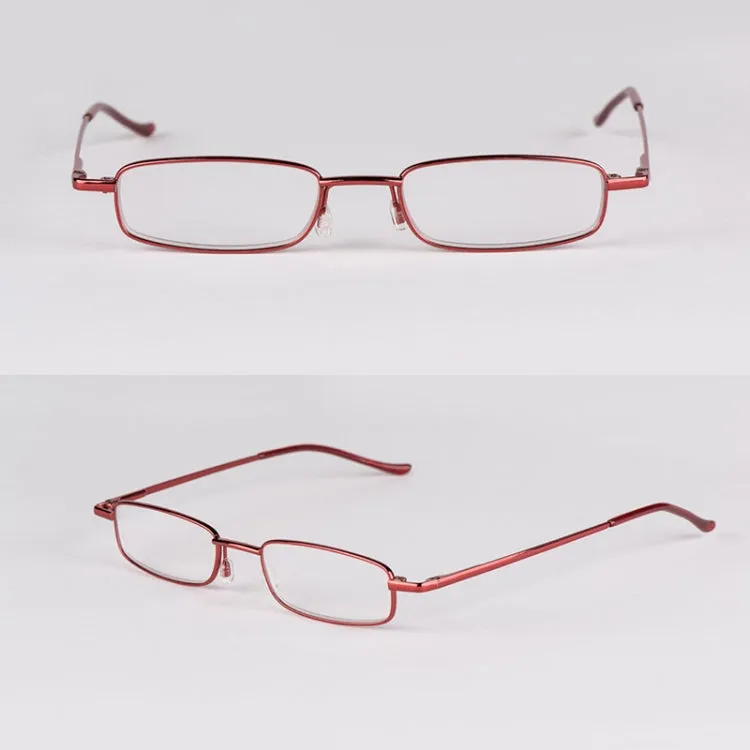 Reading Glasses Metal Spring Foot Portable Presbyopic Glasses with Tube Case  3.00D(Red)