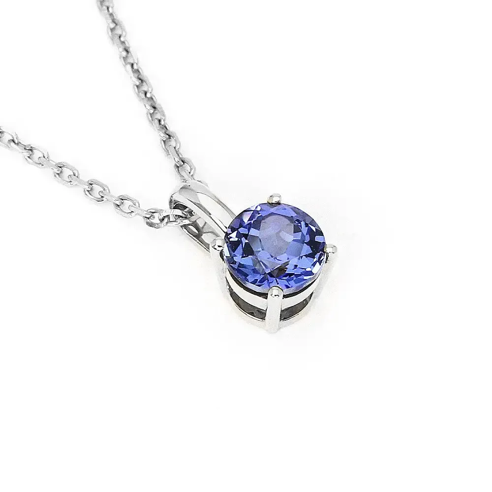 Ready Made | 1.38 Carat Betty Round Blue Lab Grown Sapphire Pendant in 18K White Gold