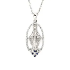 Ready Made | Mother Mary Halo Pendant with Lab Grown Diamonds and Natural Sapphires in 18K White Gold