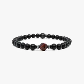 Red Tiger Starcut Faceted Gemstone Black Onyx Men's Bracelet - Medium