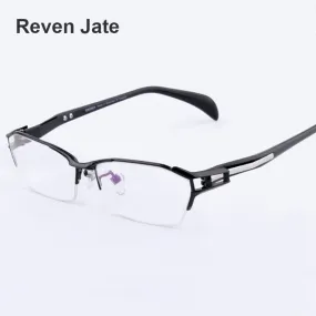 Reven Jate Men's Semi Rim Irregular Square Titanium Eyeglasses Ej1174