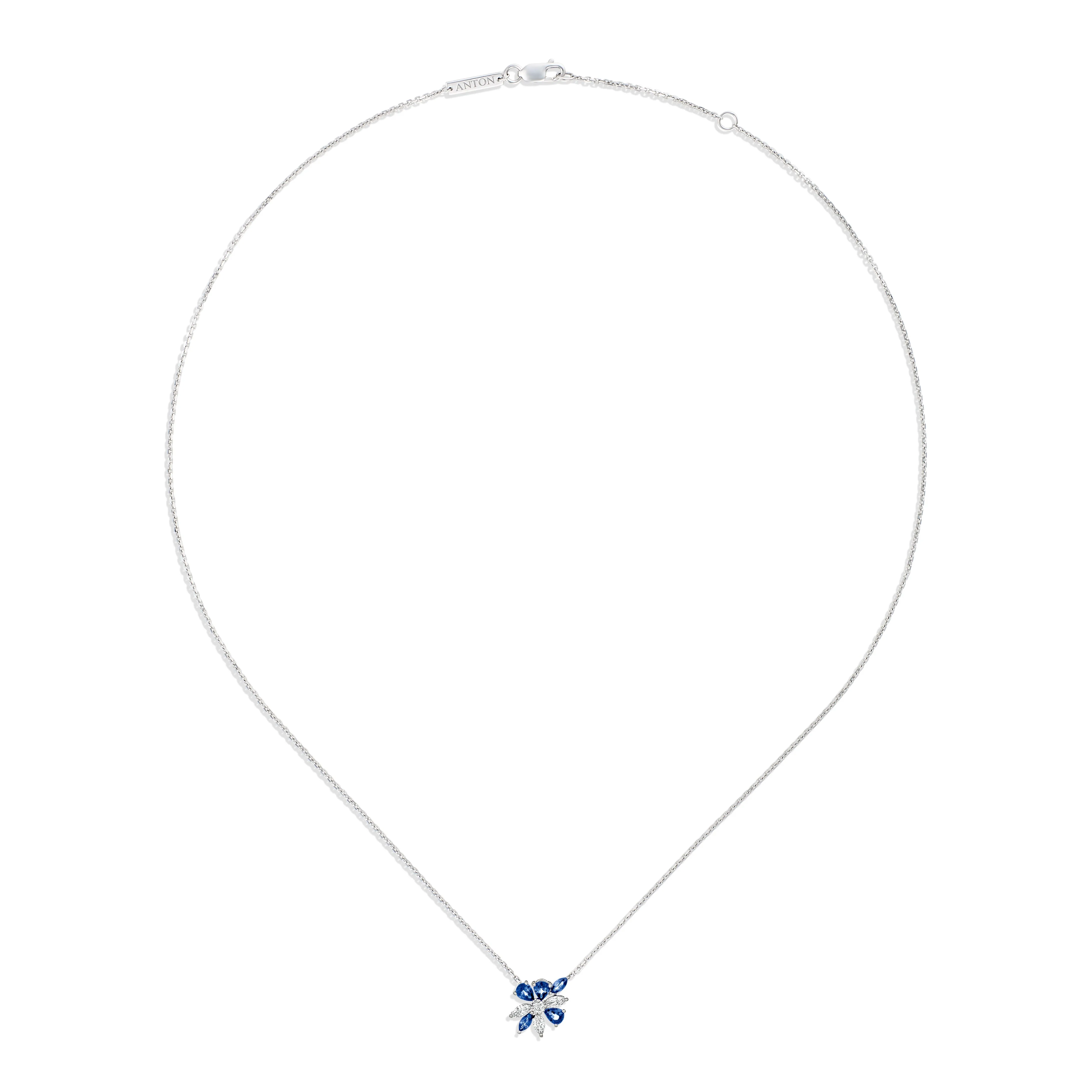 Riviera Cannes Sapphire and Diamond Cluster Necklace | White Gold