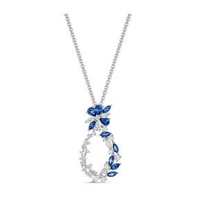 Riviera Cannes Sapphire and Diamond Drop Pendant Necklace | White Gold