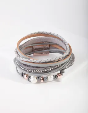 Rose Gold Faux Leather Freshwater Pearl Wrap Bracelet