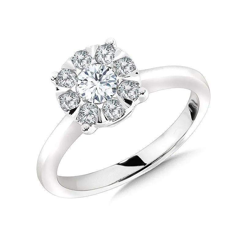 ROUND CLUSTER DIAMOND MIRAGE SOLITAIRE ENGAGEMENT RING