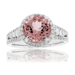 Round Fancy Cut Morganite & Diamond Ring