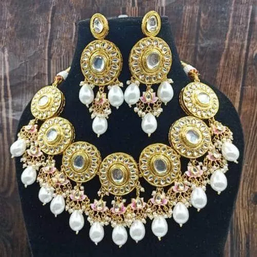 Round Meena Kundan Choker And Earring Set