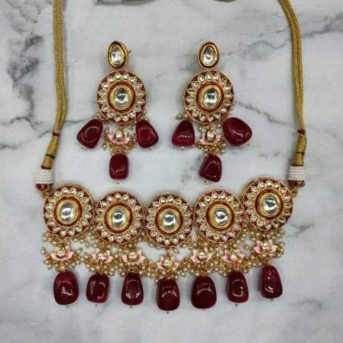 Round Meena Kundan Choker And Earring Set