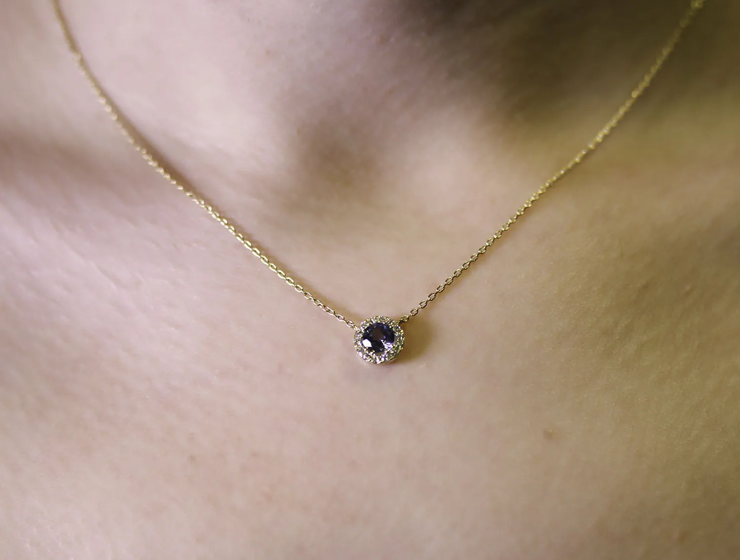 Sapphire and Diamond Halo Pendant Necklace