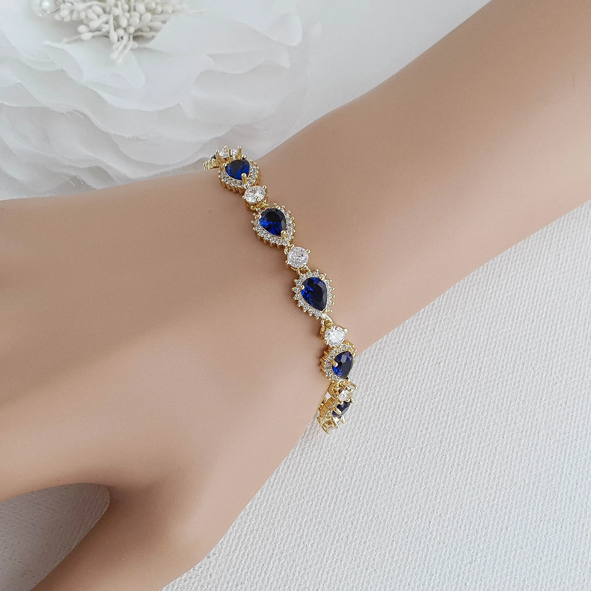 Sapphire Blue Cubic Zirconia Necklace Earring Bracelet Set-AOI