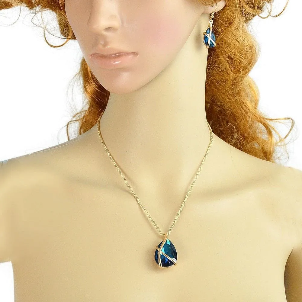 Sapphire Crystal Drop Necklace & Pendant/Earring Set