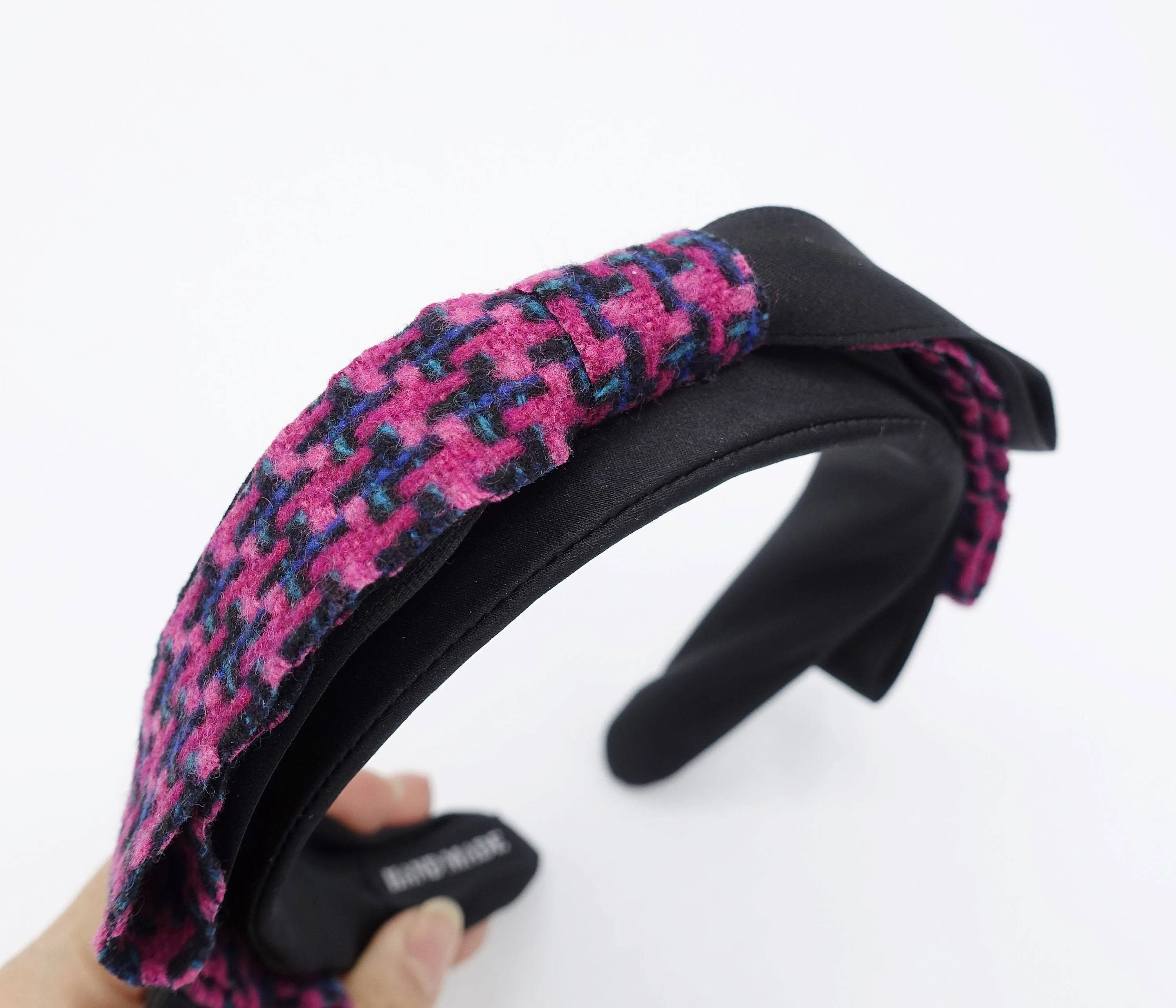 satin bow headband houndstooth hairband for women