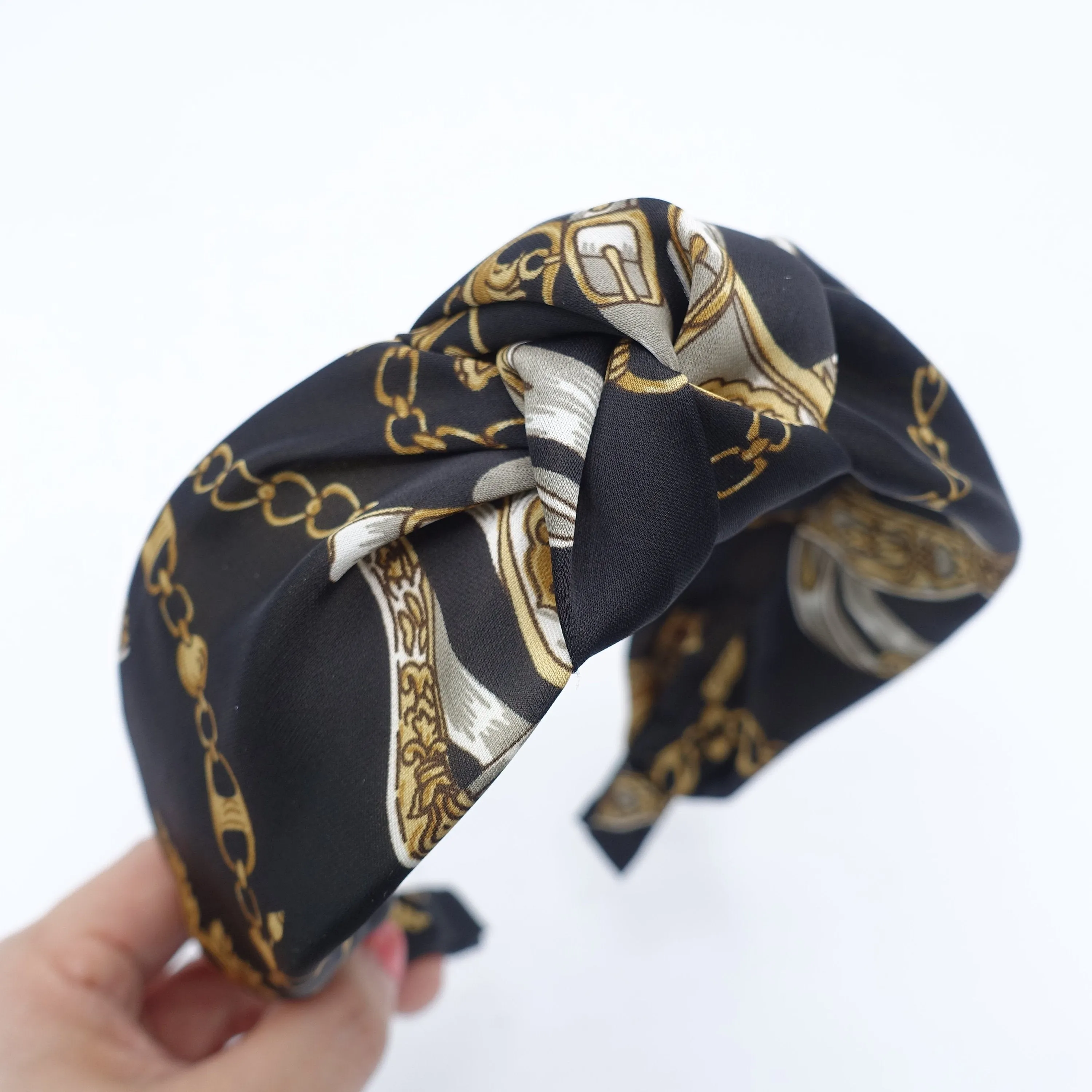 satin chain strap print top knot headband