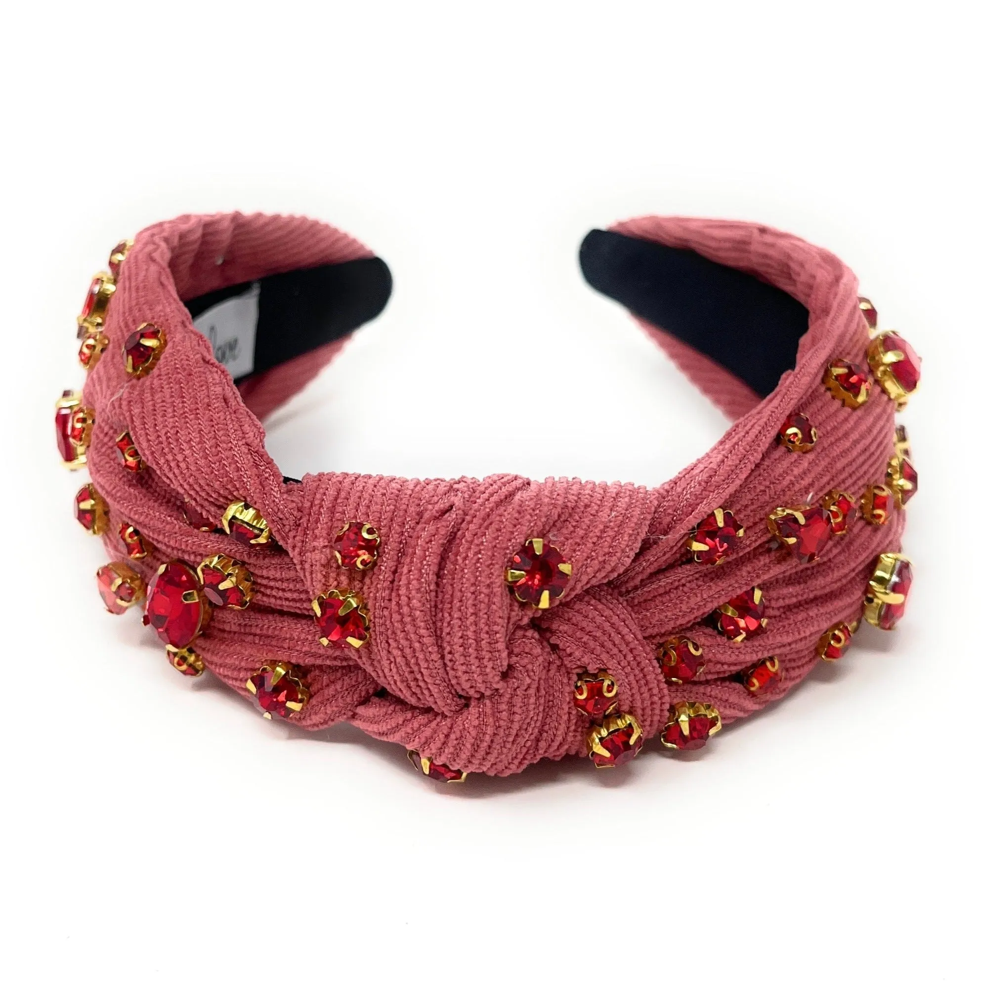 Scarlet Corduroy Jeweled Knot Headband