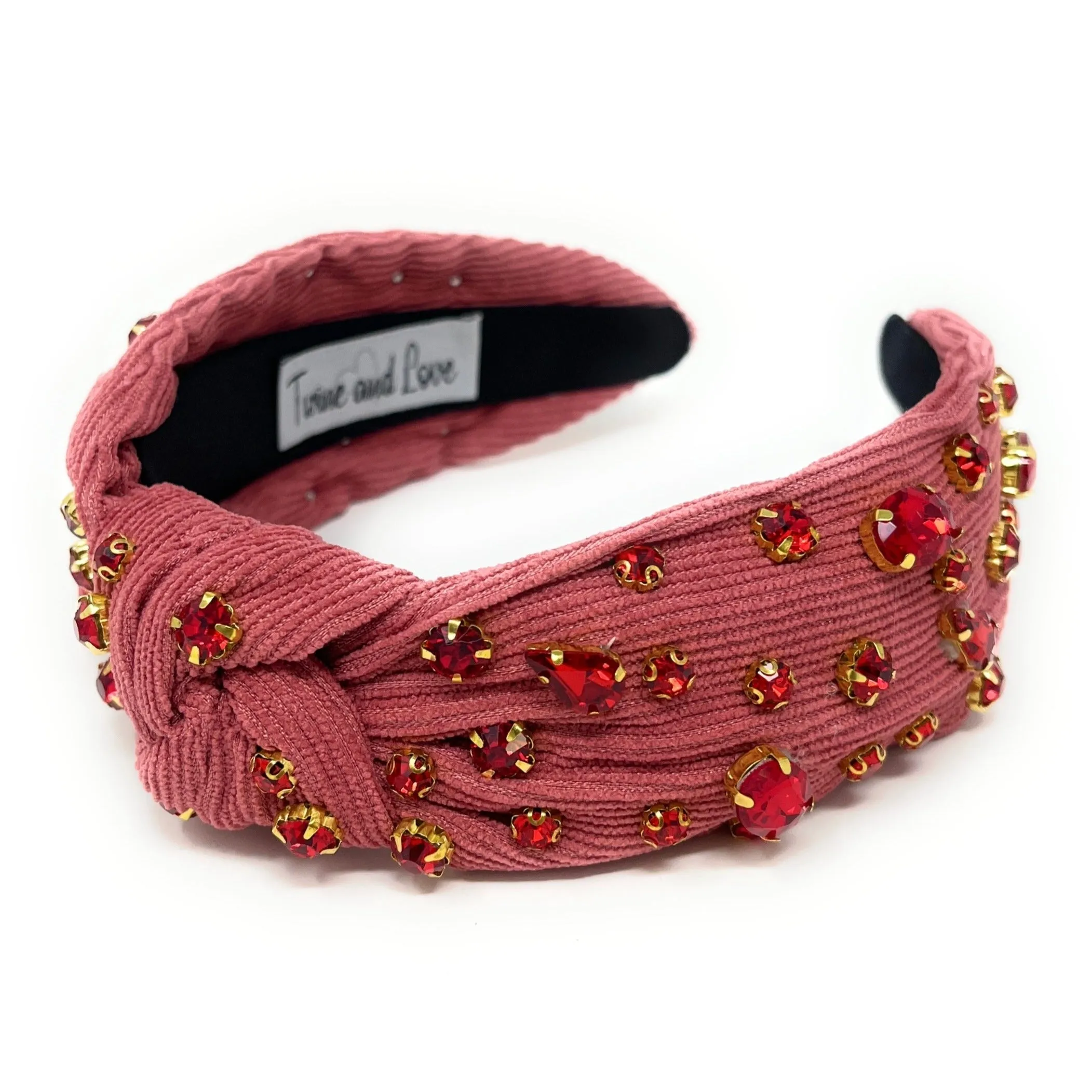 Scarlet Corduroy Jeweled Knot Headband