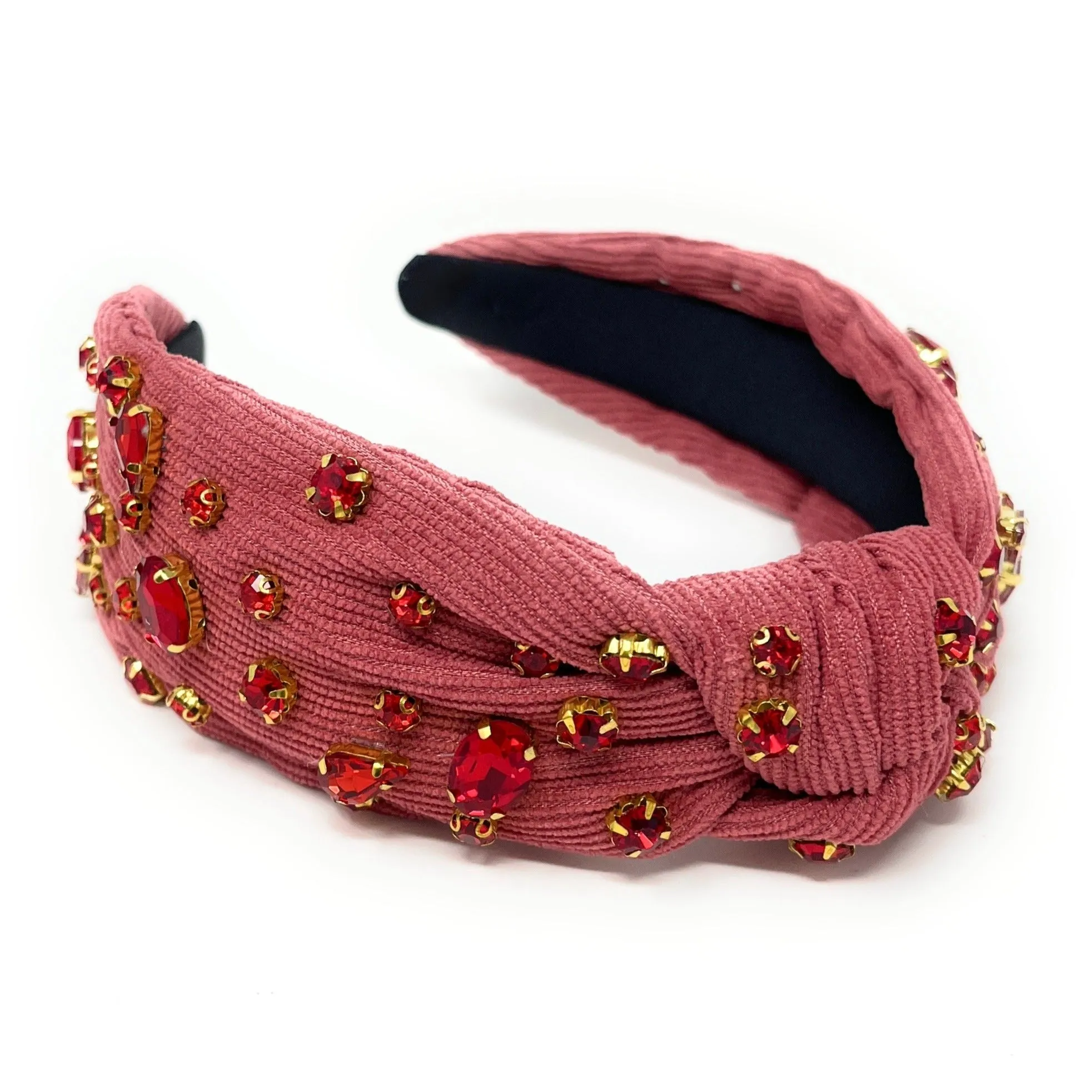 Scarlet Corduroy Jeweled Knot Headband