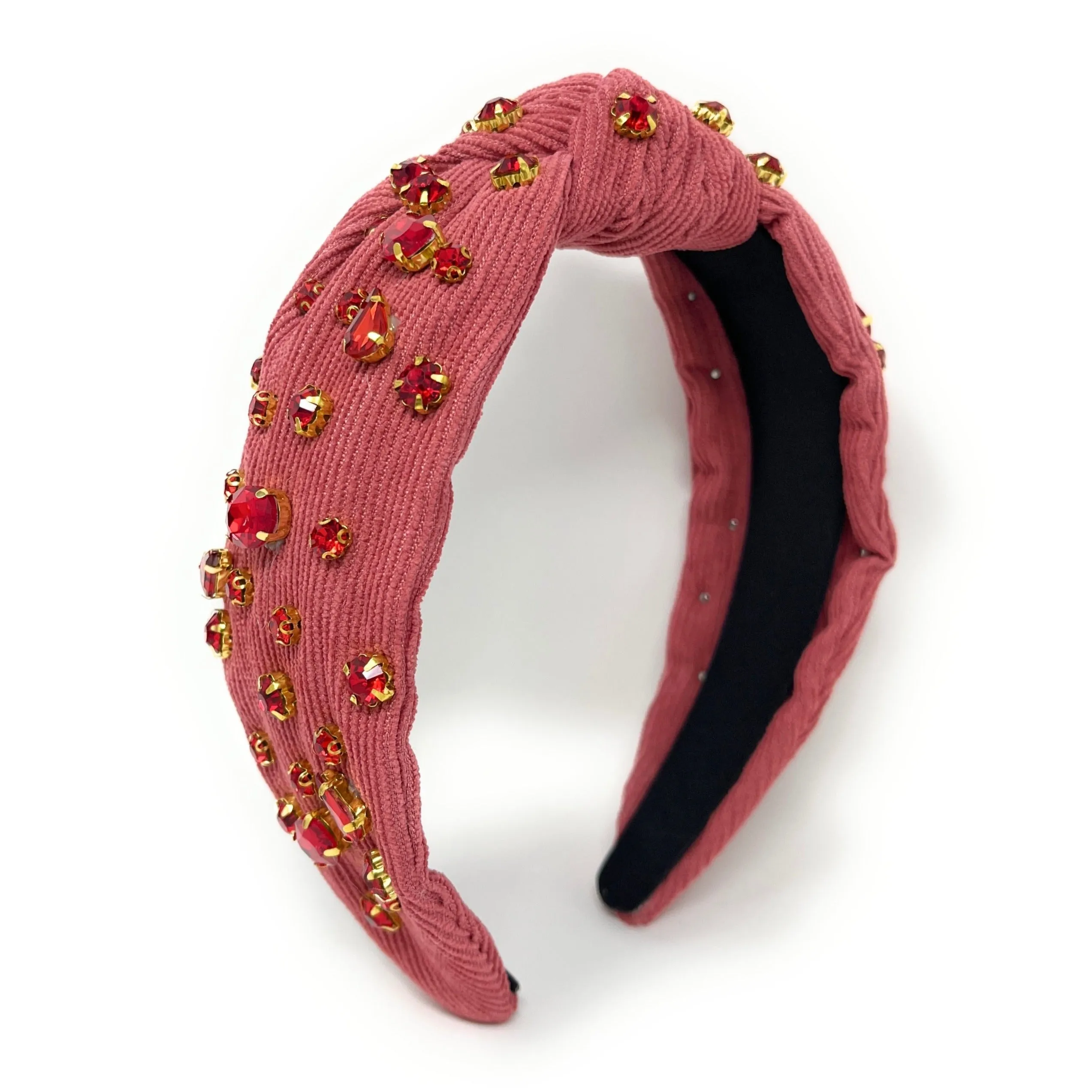 Scarlet Corduroy Jeweled Knot Headband