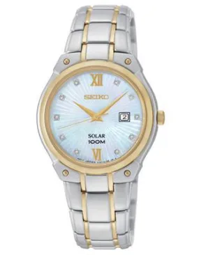 Seiko Solar Ladies Diamond Watch - Two-Tone Case & Bracelet - MOP Dial - 100M WR