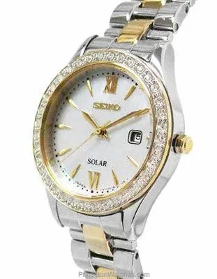 Seiko Solar Womens Crystal Watch - Mother of Pearl Dial - Two-Tone