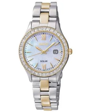 Seiko Solar Womens Crystal Watch - Mother of Pearl Dial - Two-Tone