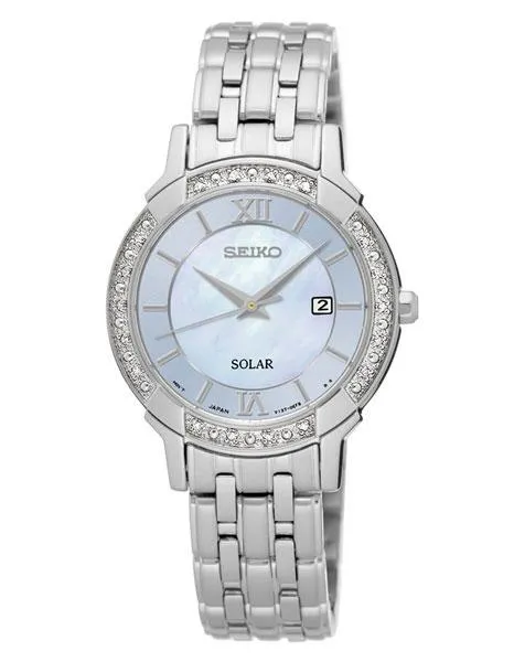 Seiko Womens Solar Classic Diamond Dress Watch - Mother of Pearl - Bracelet