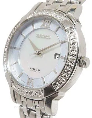 Seiko Womens Solar Classic Diamond Dress Watch - Mother of Pearl - Bracelet