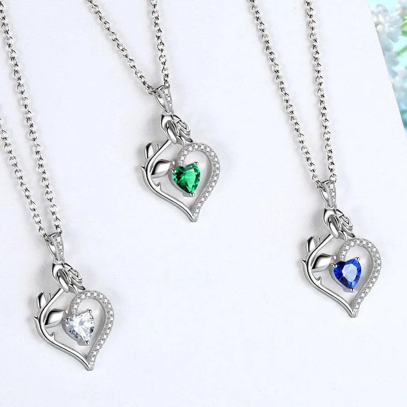 September Sapphire Necklace Women Heart Birthstone Pendant Flower Rose Jewelry Birthday Gifts