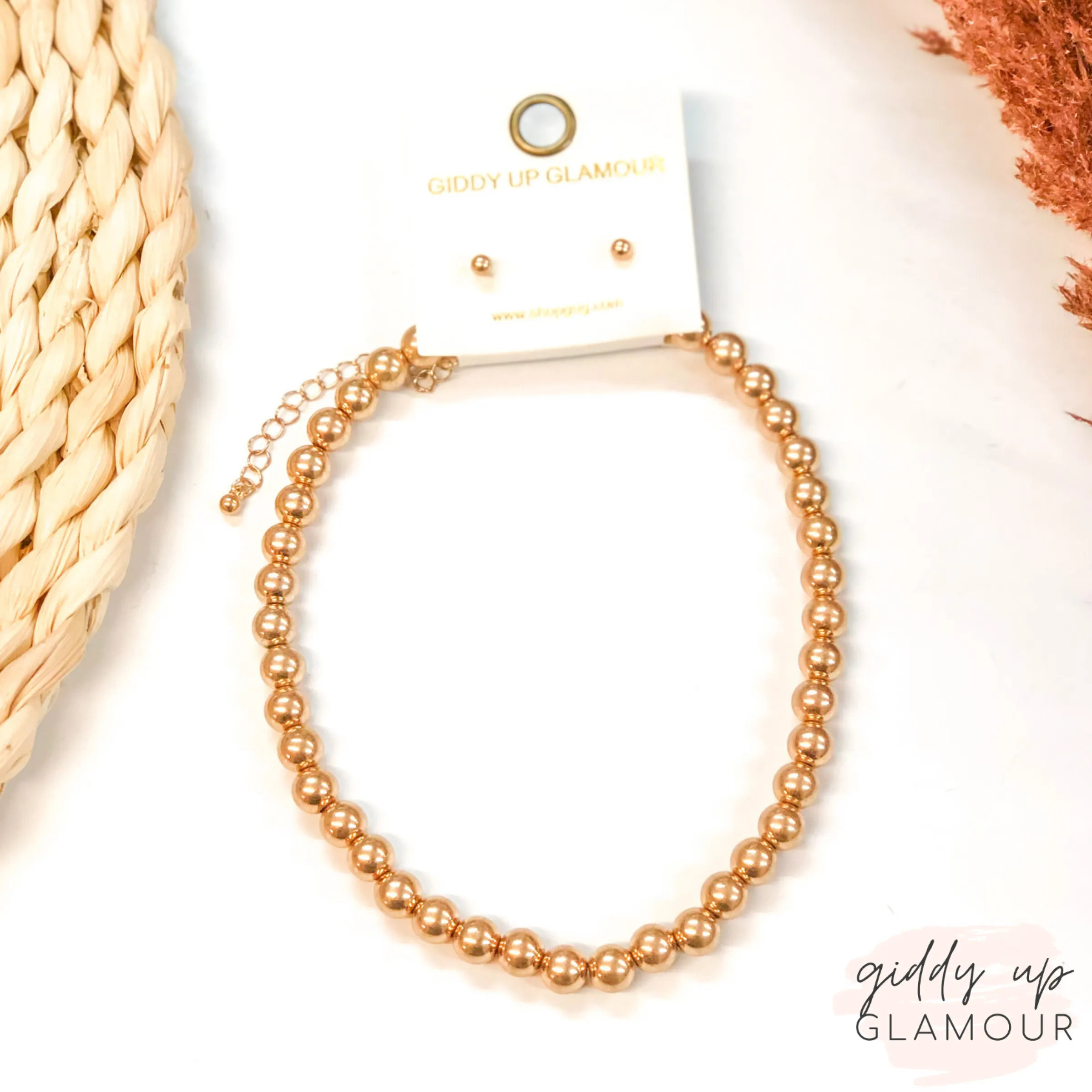 Short Beaded Ball Chain Choker in Gold