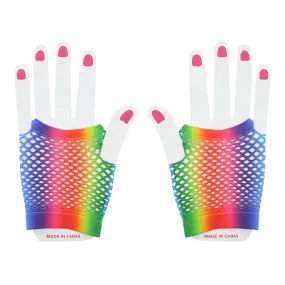 Short Rainbow Fishnet Gloves