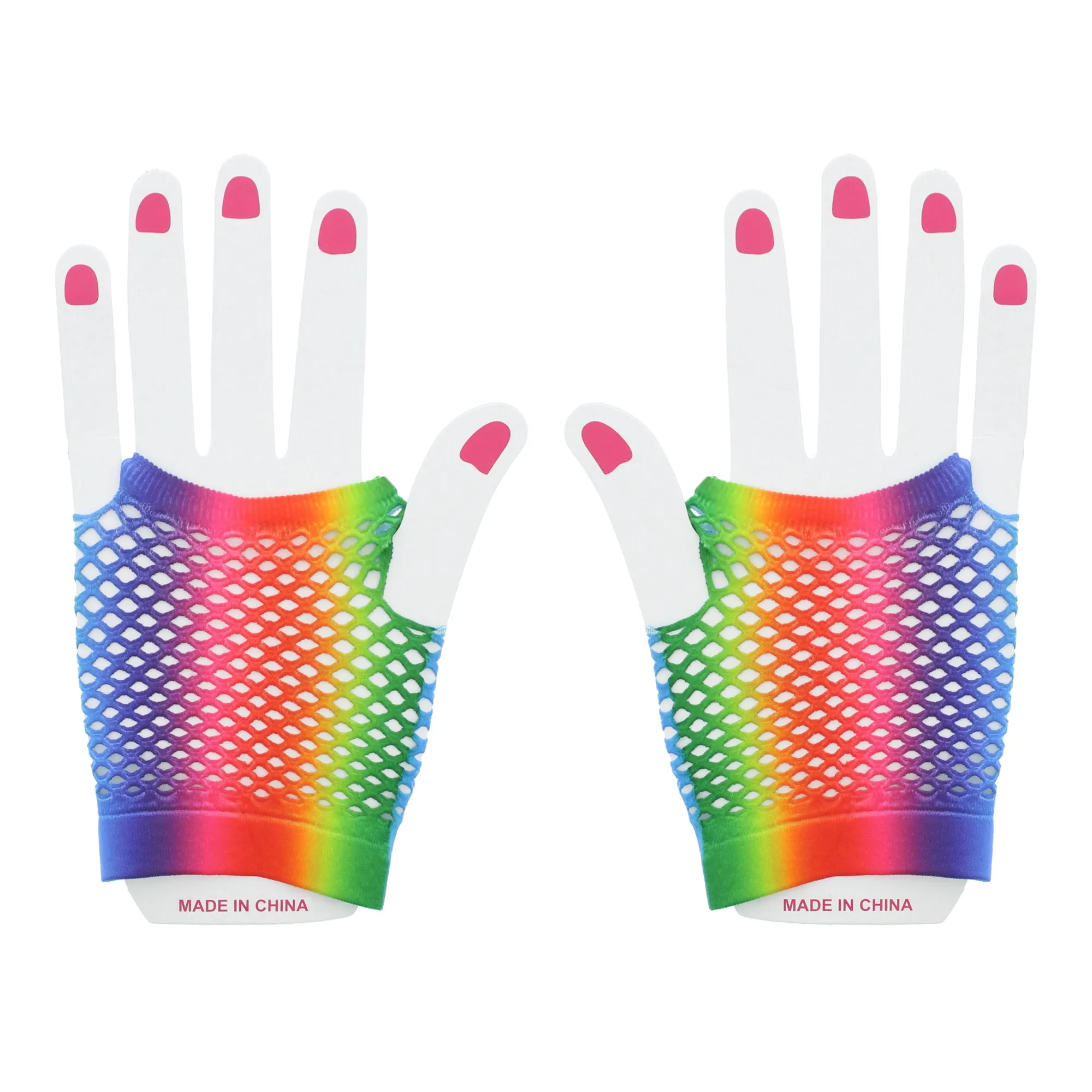 Short Rainbow Fishnet Gloves