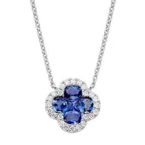 Shy Creation Diamond and Sapphire Clover Necklace