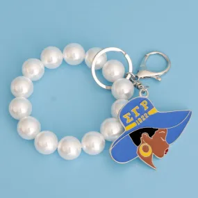 Sigma Gamma Rho  Blue Gold Hat Pearl Keychain