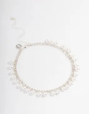 Silver Cup Chain Pearl Tassel Choker