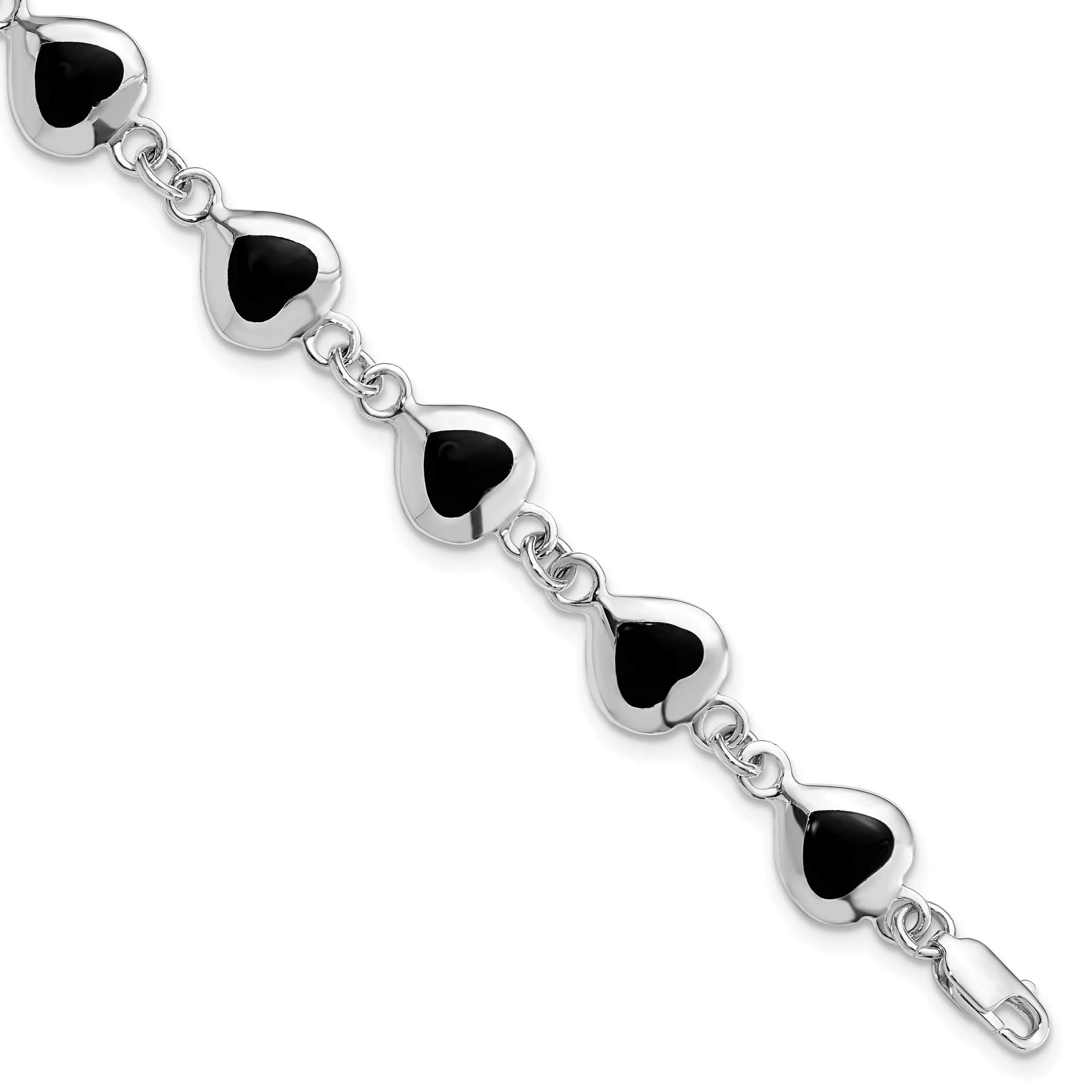 Silver Polish Finish Fancy Heart Onyx Bracelet