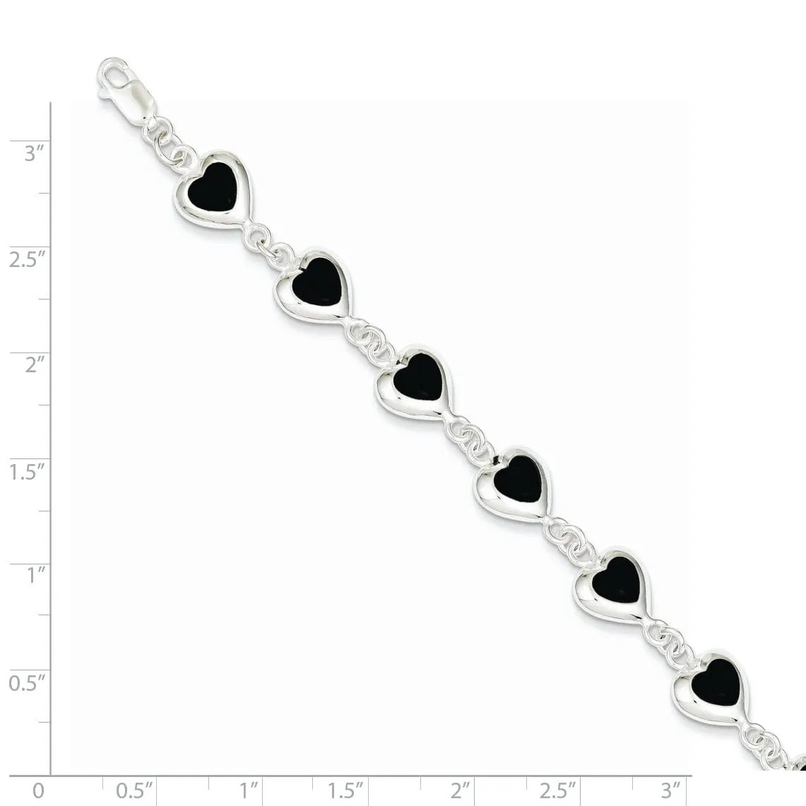 Silver Polish Finish Fancy Heart Onyx Bracelet