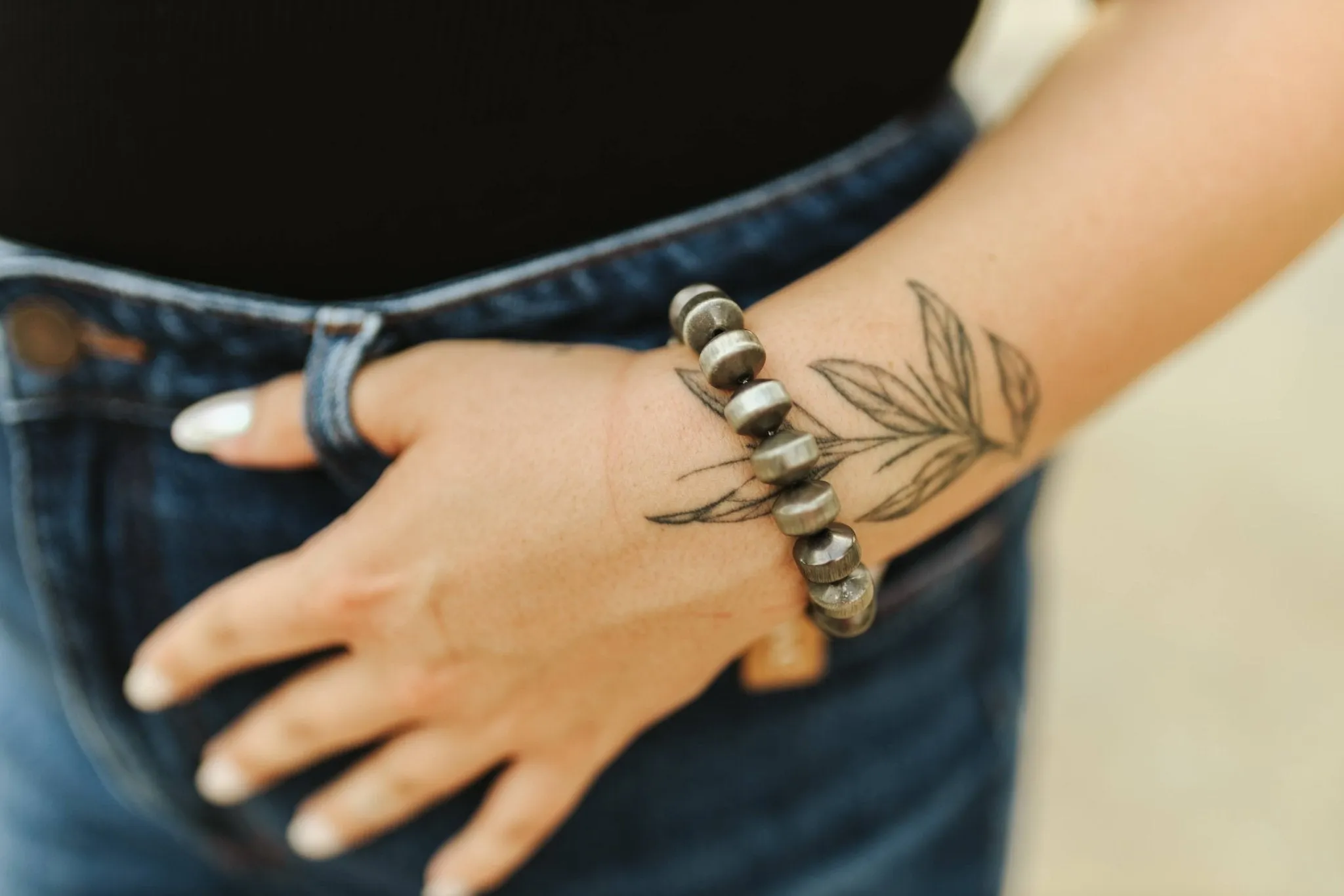 Silver Rondelle Beads Stretch Bracelet