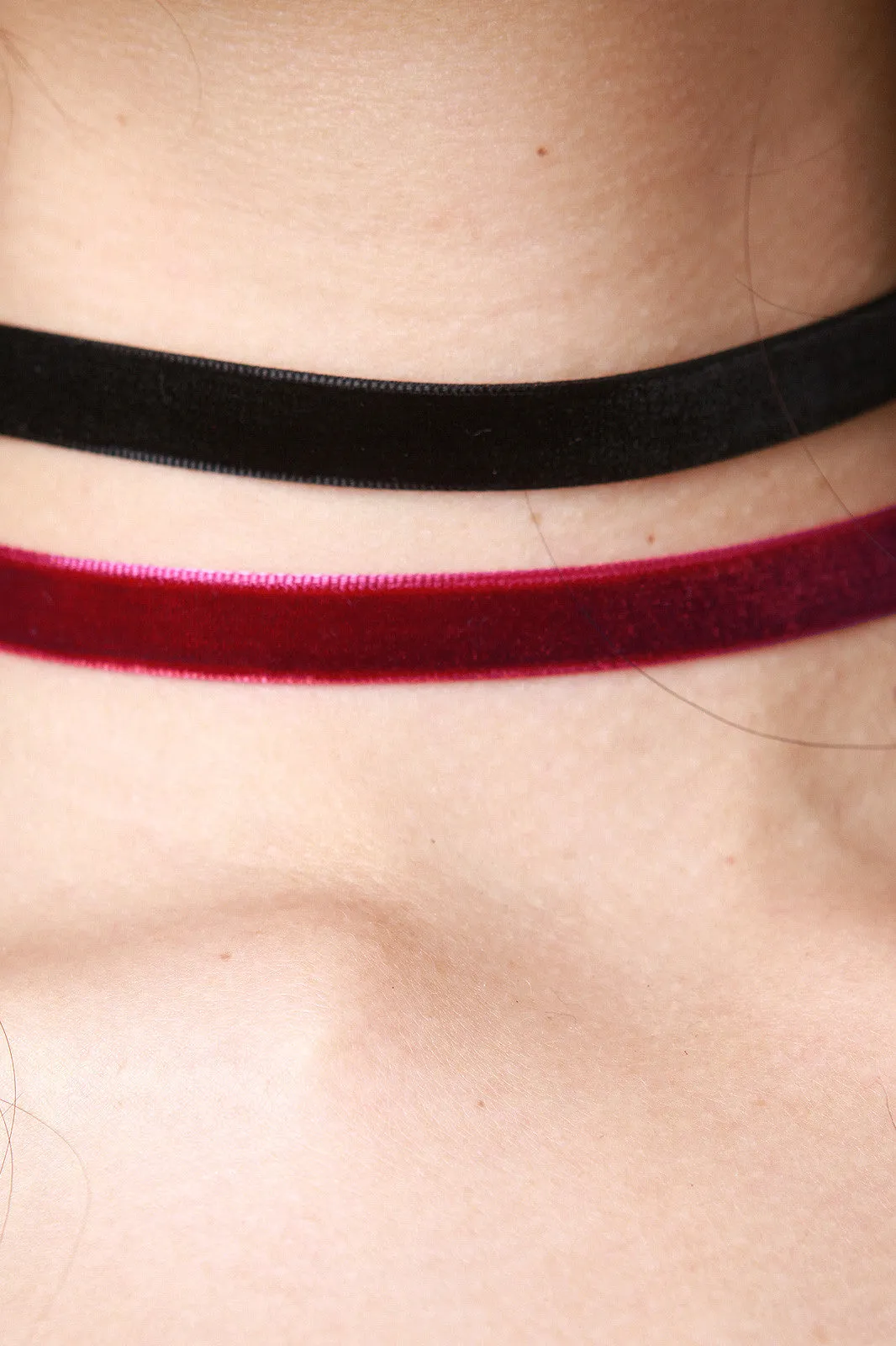 Six Narrow Multi Color Velvet Choker Necklace Set