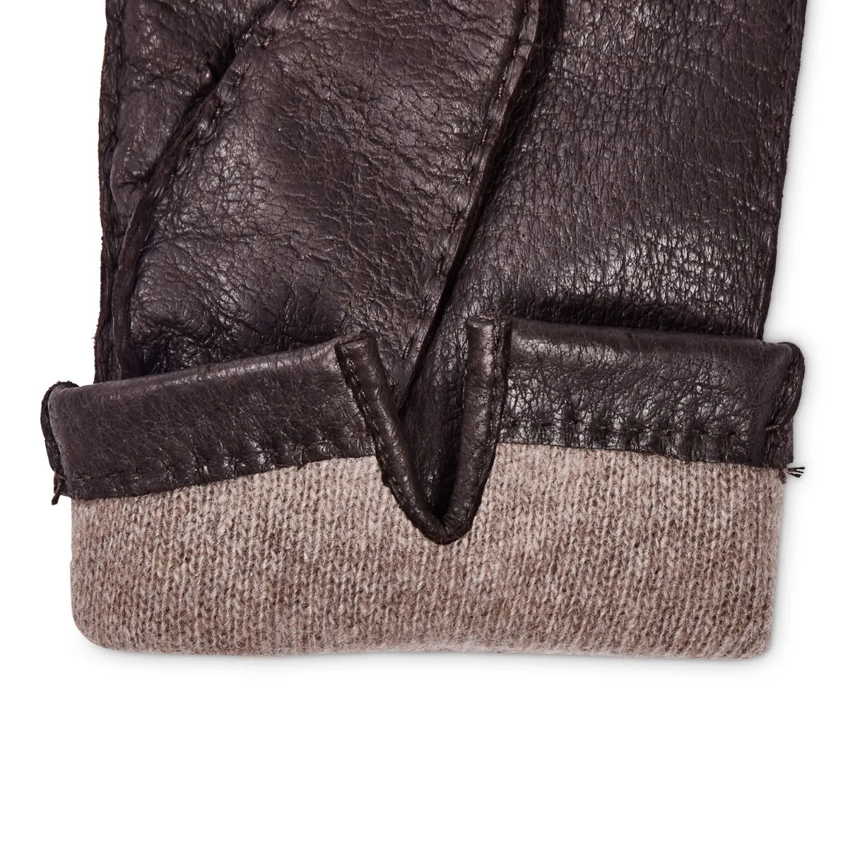 Sovereign Grade Dark Brown Peccary Leather Gloves, Cashmere Lined