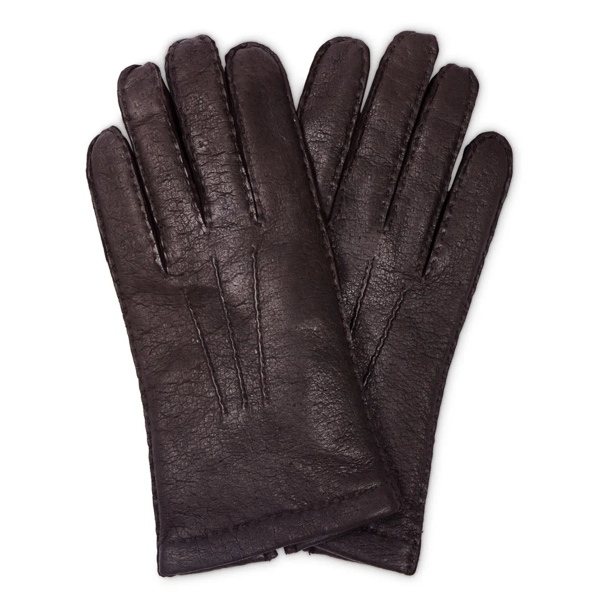 Sovereign Grade Dark Brown Peccary Leather Gloves, Cashmere Lined