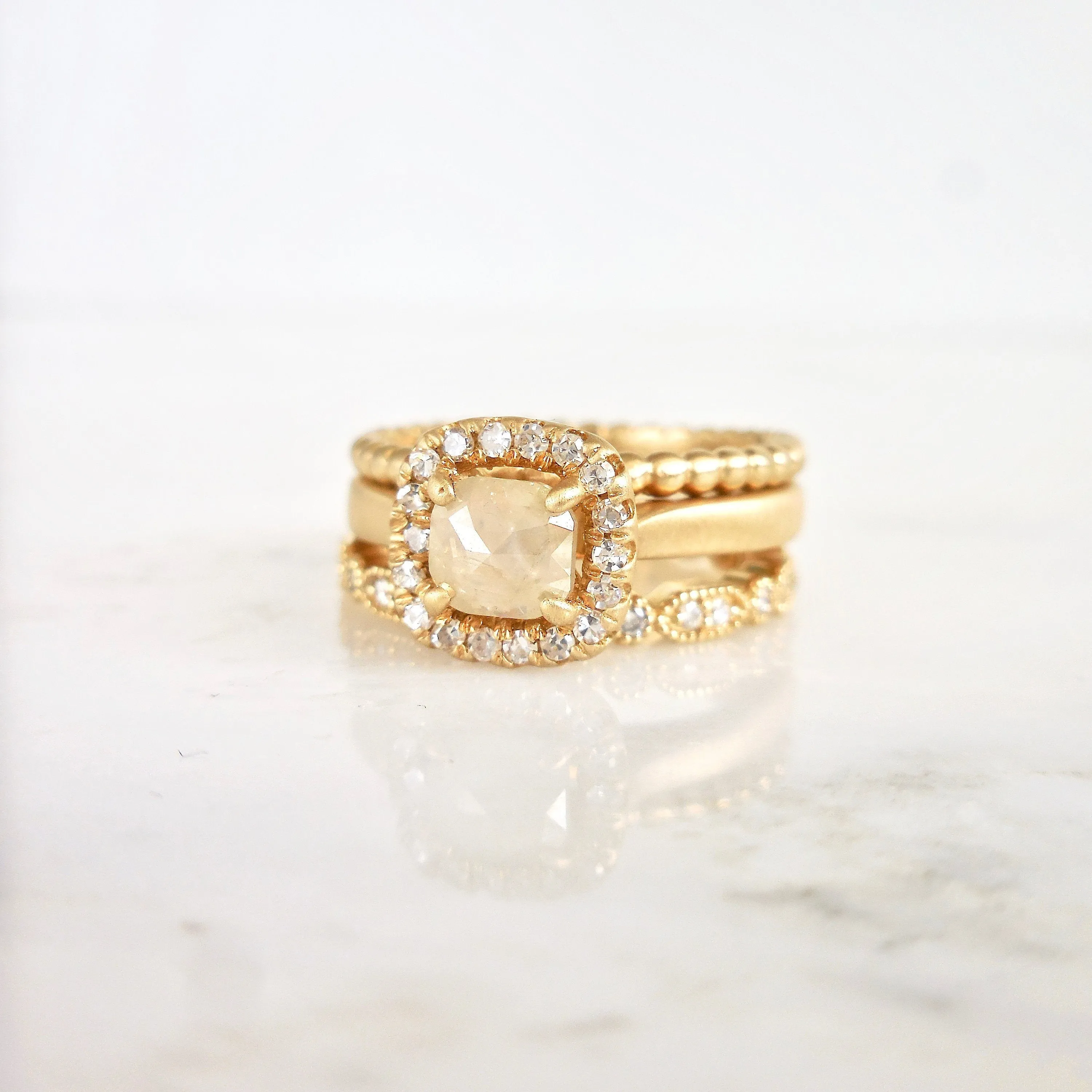 Square Diamond Halo Engagement Ring - Yellow Diamond Engagement Ring - Rustic Yellow Diamond Engagement Ring